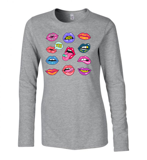 lips ajak ajkak száj  Sportszürke Női Hosszú Ujjú Póló