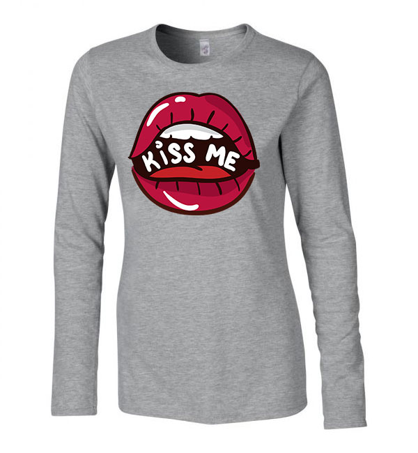 kiss me lips ajak ajkak száj Sportszürke Női Hosszú Ujjú Póló