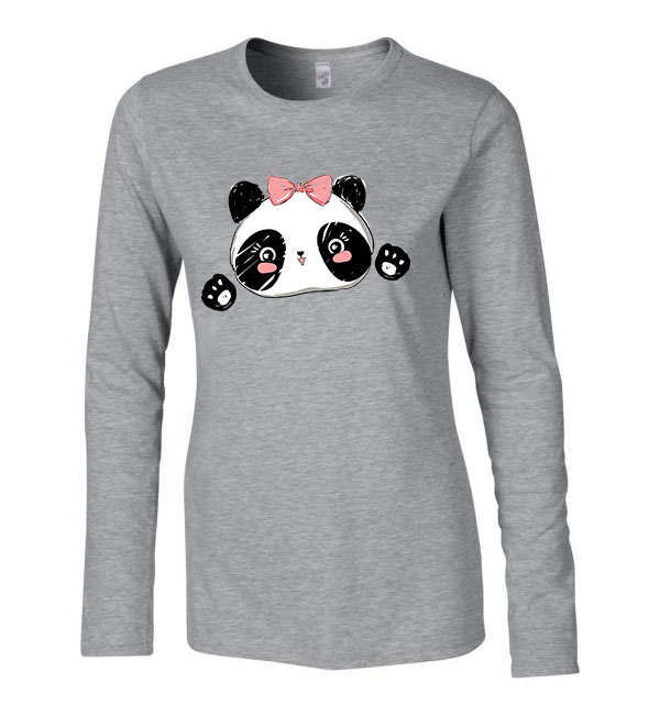 Panda pandás Sportszürke Női Hosszú Ujjú Póló