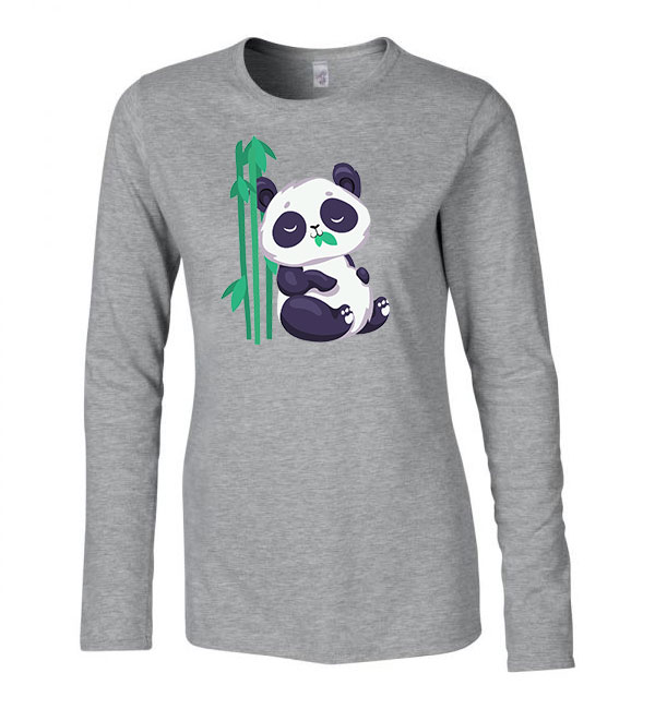 cuki panda pandás bambusz Sportszürke Női Hosszú Ujjú Póló