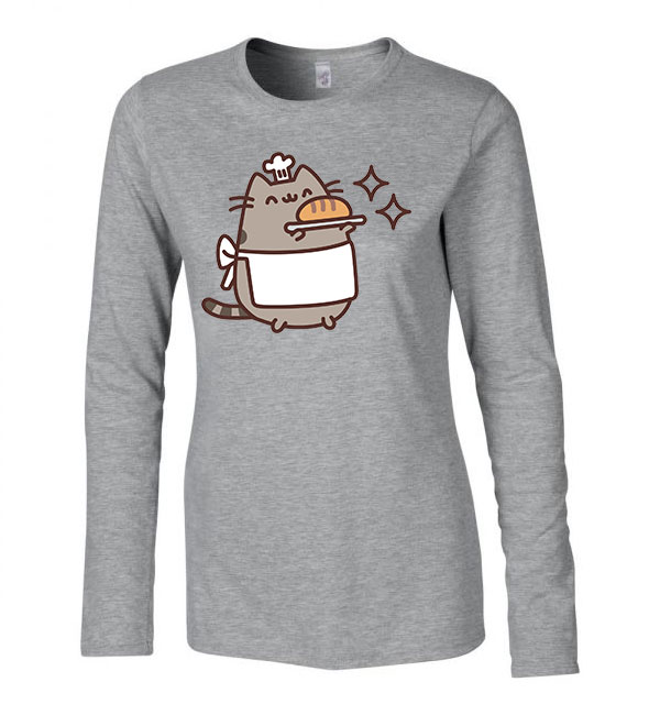 pusheen pék macska macskás cica cicás Sportszürke Női Hosszú Ujjú Póló