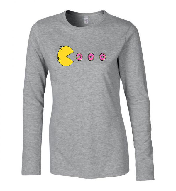 pac man fánk homer Sportszürke Női Hosszú Ujjú Póló