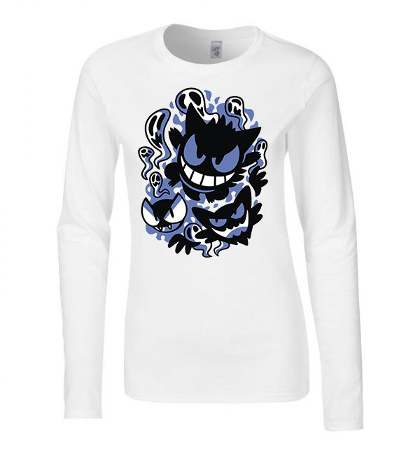 Gengar Ghastly Hunter Pokemon Fehér Női Hosszú Ujjú Póló