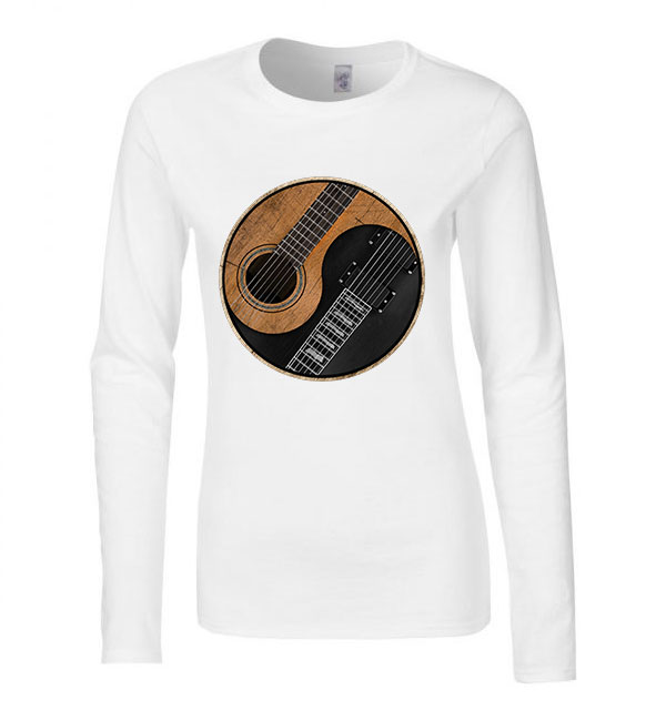 Gitár Yin Yang Fehér Női Hosszú Ujjú Póló
