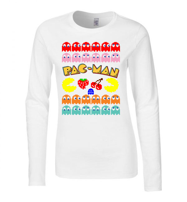 pac man Fehér Női Hosszú Ujjú Póló