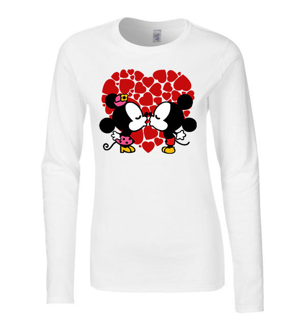 Mickey És Minnie Egér Love Fehér Női Hosszú Ujjú Póló