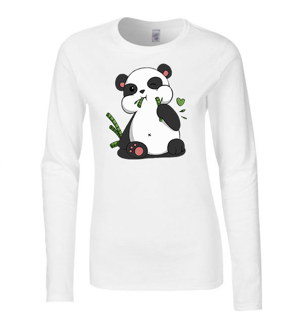 Panda pandás Fehér Női Hosszú Ujjú Póló