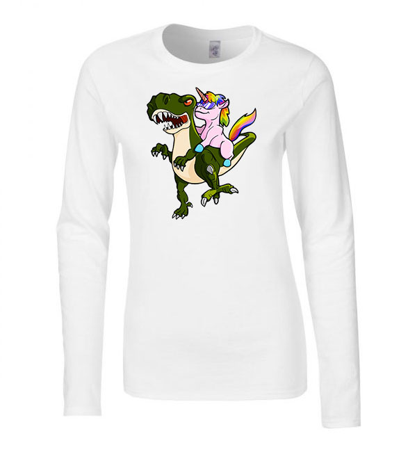 unikornis t-rex Fehér Női Hosszú Ujjú Póló