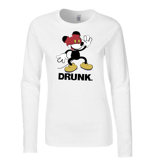 mickey egér részeg Fehér Női Hosszú Ujjú Póló