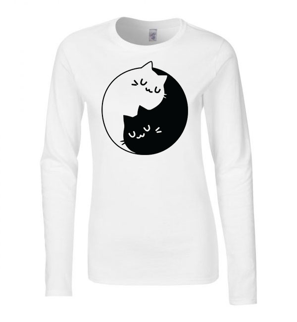 yin yang cica macska macskás macskák Fehér Női Hosszú Ujjú Póló
