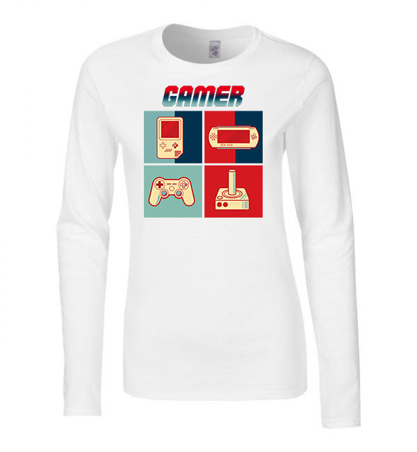 Gamer joystick gameboy Fehér Női Hosszú Ujjú Póló