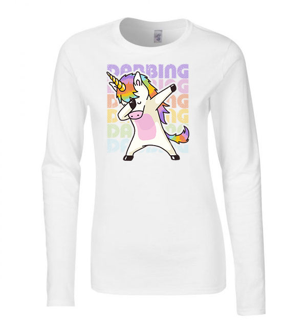 dabbing unikornis unicorn Fehér Női Hosszú Ujjú Póló