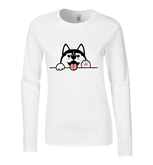 husky kutya Fehér Női Hosszú Ujjú Póló