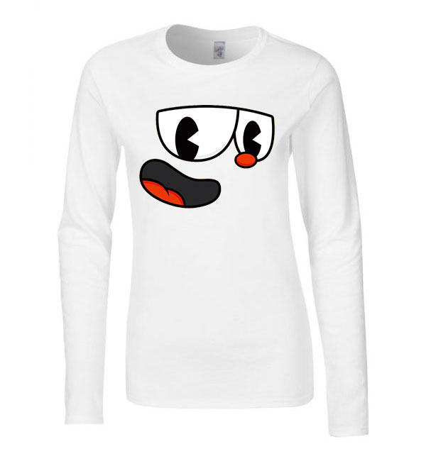 cuphead Fehér Női Hosszú Ujjú Póló