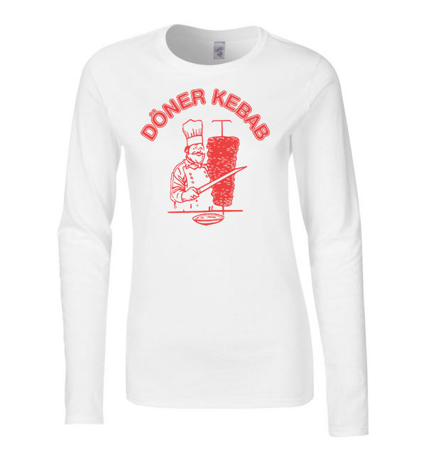 Döner Kebab Fehér Női Hosszú Ujjú Póló