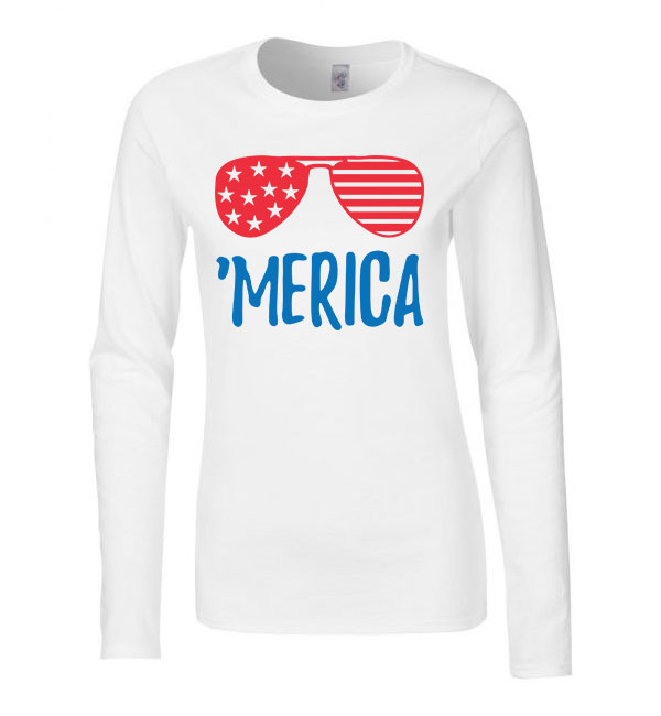 merica america Fehér Női Hosszú Ujjú Póló