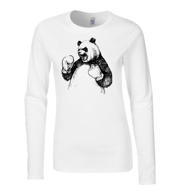 boxoló panda Fehér Női Hosszú Ujjú Póló