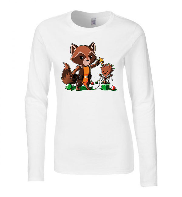 groot rocket raccoon Fehér Női Hosszú Ujjú Póló