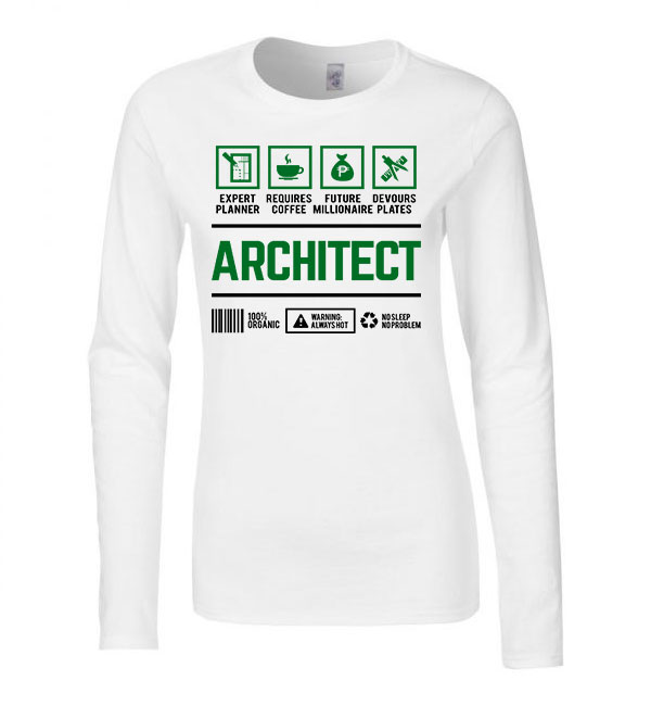 Építész építő architect Fehér Női Hosszú Ujjú Póló