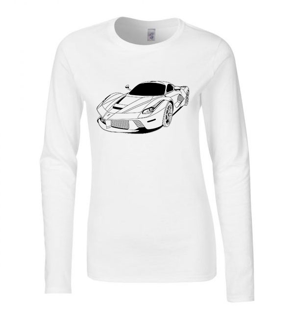 ferrari outline Fehér Női Hosszú Ujjú Póló