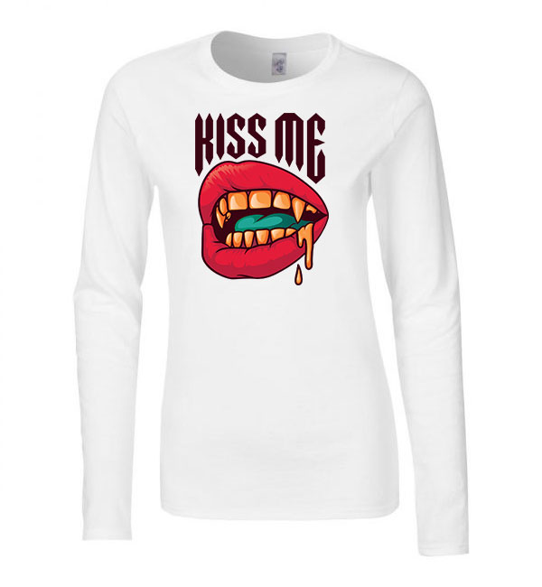 kiss me lips ajak Fehér Női Hosszú Ujjú Póló
