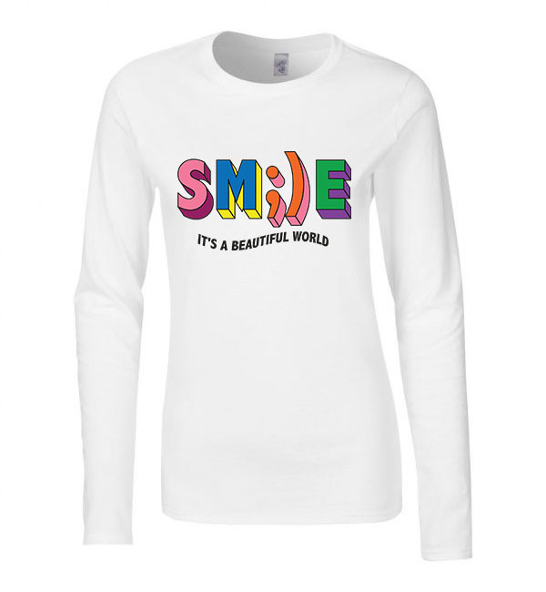 Smile mosolyogj its a beautiful world Fehér Női Hosszú Ujjú Póló