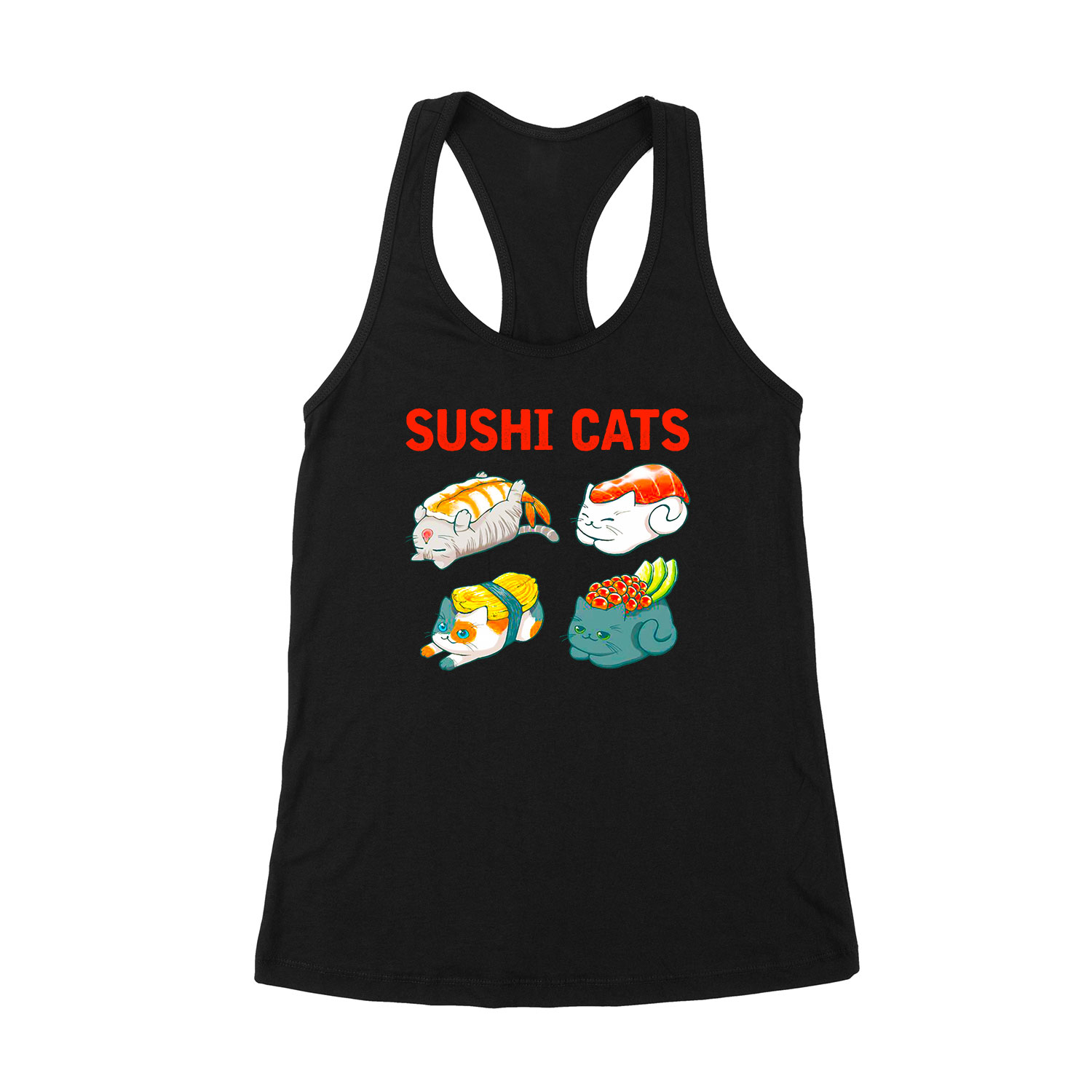 macska macskás cica cicás szusi sushi Fekete Női Trikó
