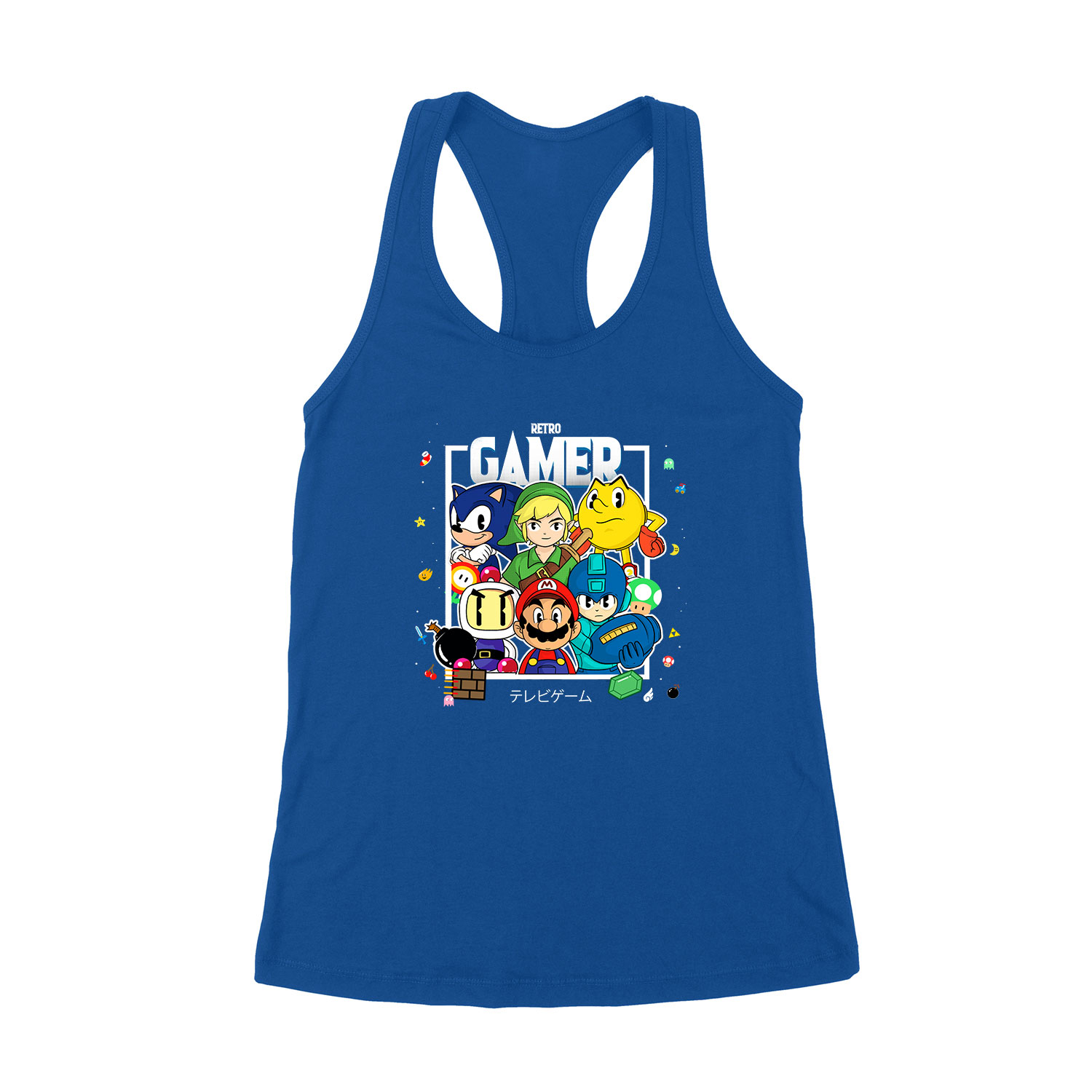 gamer sonic mario pacman zelda Kék Női Trikó