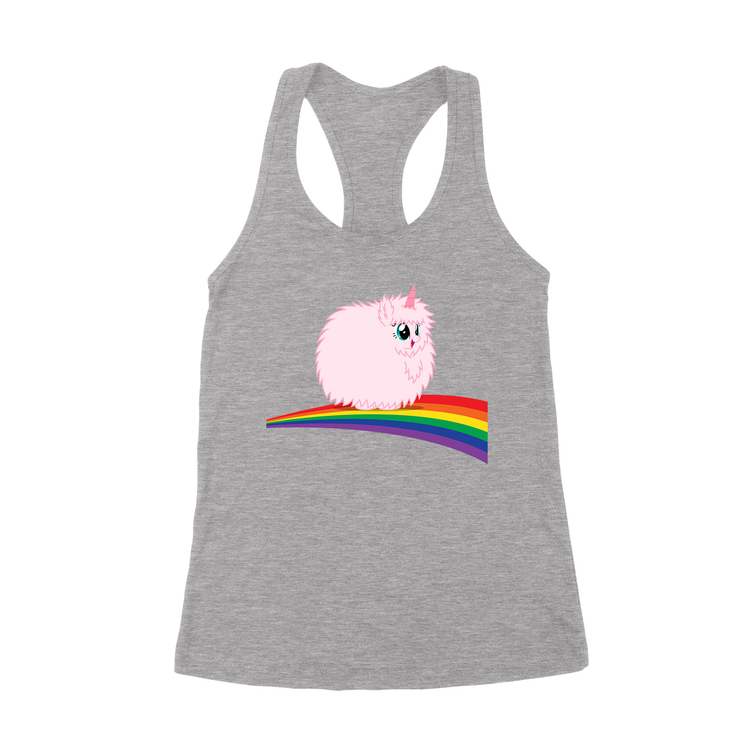 pink fluffy unicorn dancing on rainbow Sportszürke Női Trikó