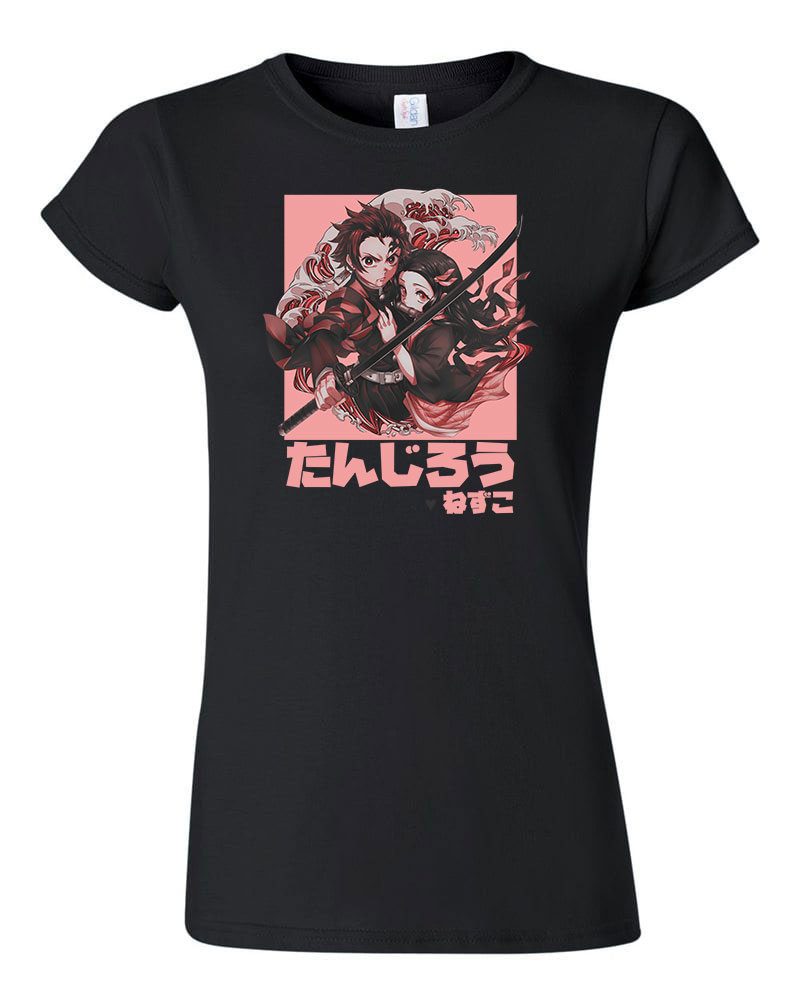 demon slayer tanjiro nezuko Fekete Női Póló