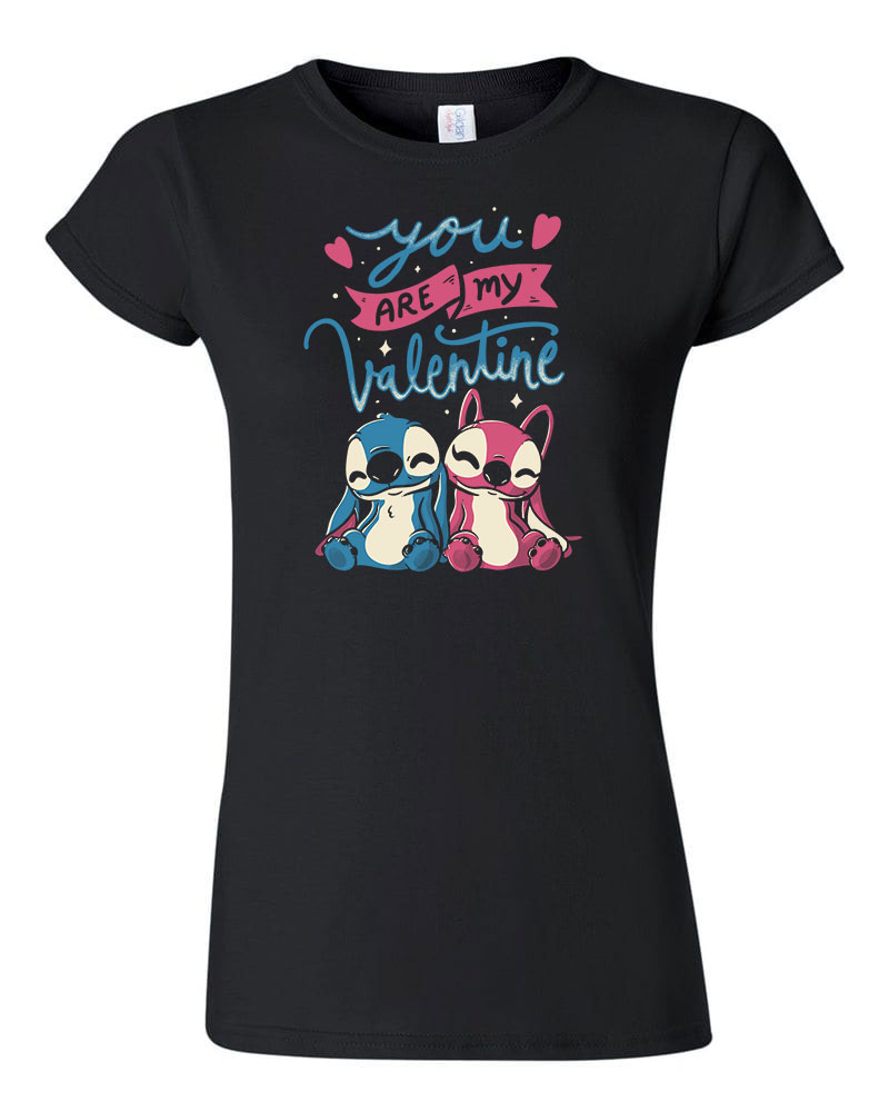 stitch valentin nap Fekete Női Póló