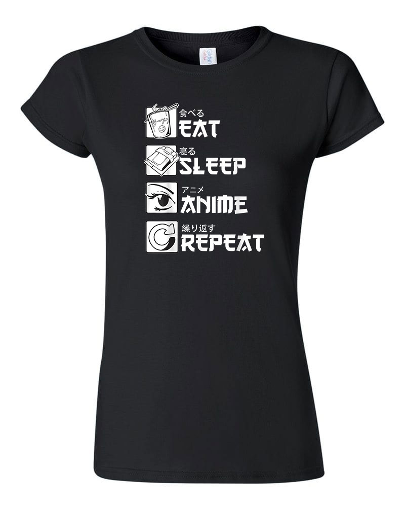 eat sleep anime Fekete Női Póló