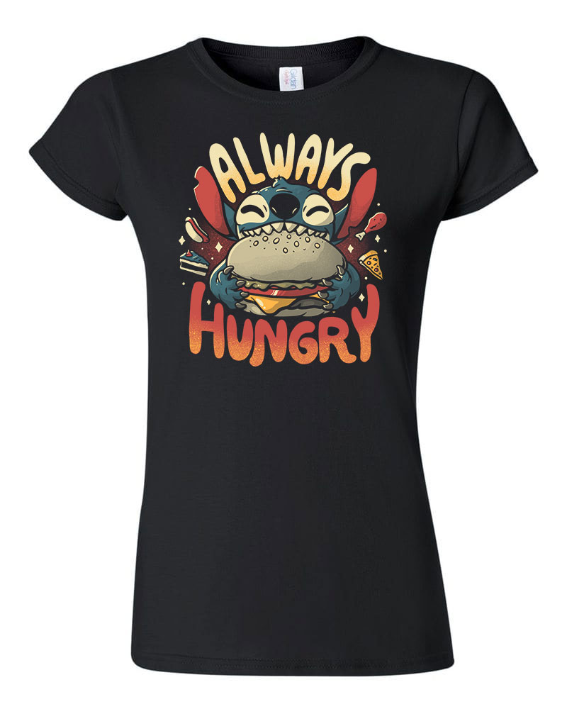 hamburger éhes stitch Fekete Női Póló