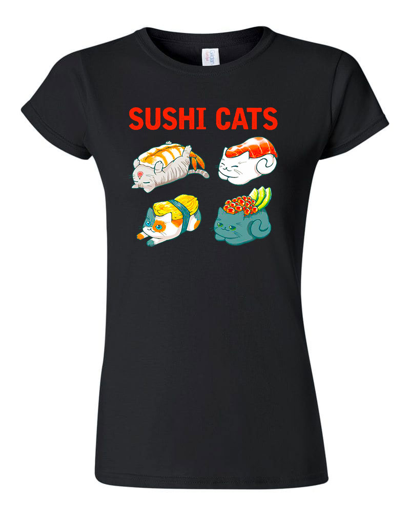 macska macskás cica cicás szusi sushi Fekete Női Póló