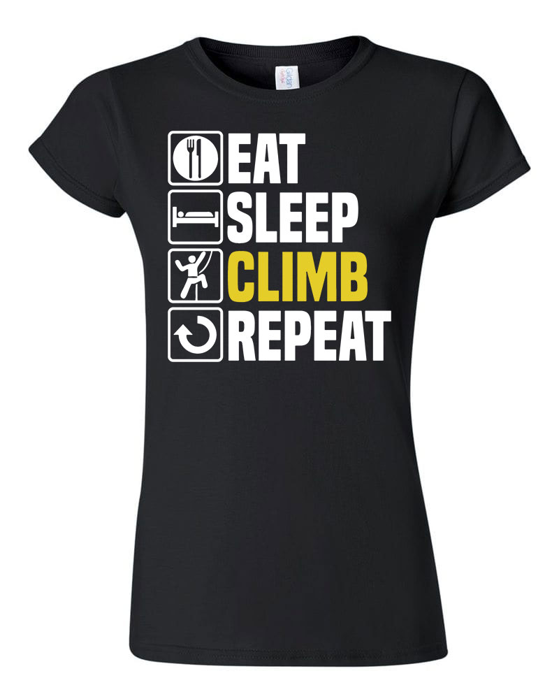 eat sleep climb hegymászás hegymászó Fekete Női Póló