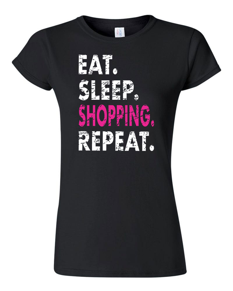 eat sleep shopping shoppingolás Fekete Női Póló