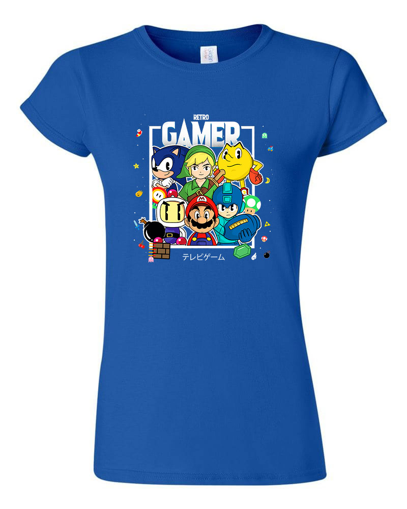 gamer sonic mario pacman zelda Kék Női Póló