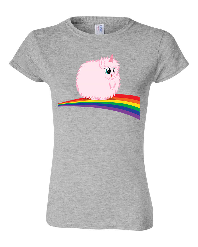 pink fluffy unicorn dancing on rainbow Sportszürke Női Póló