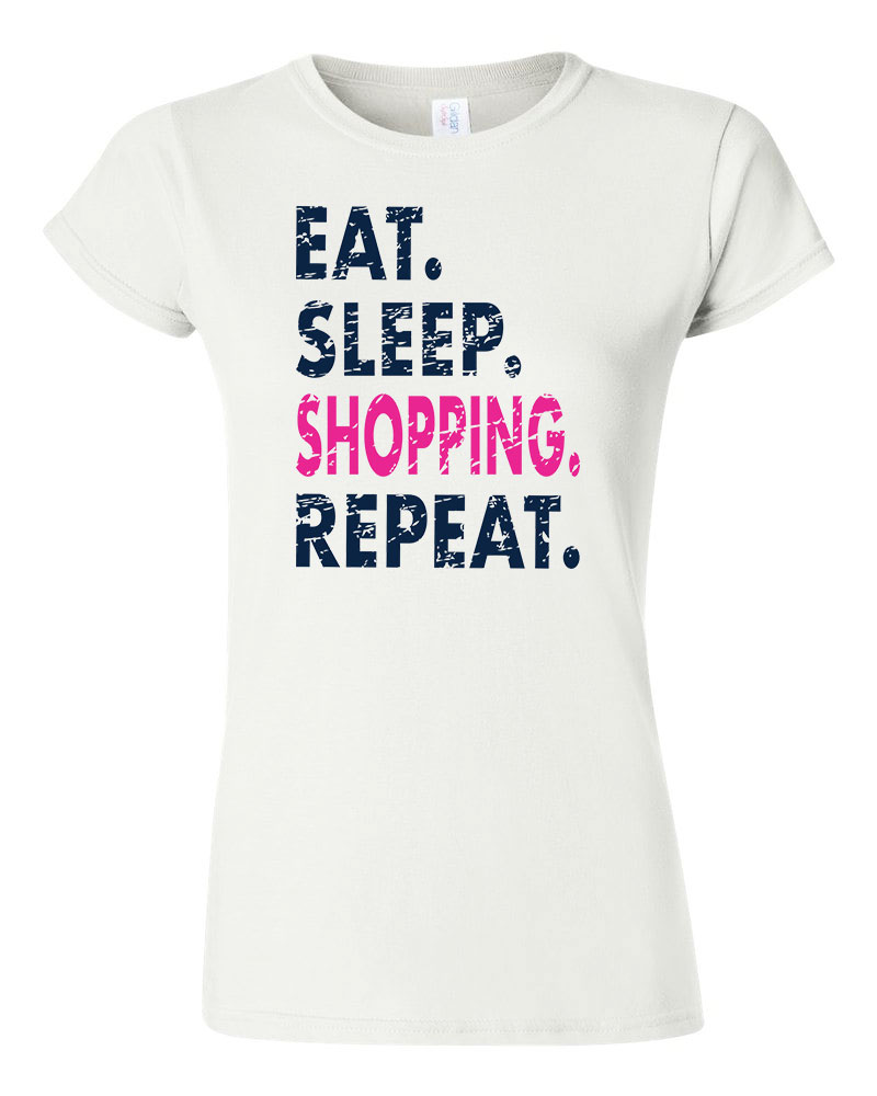 eat sleep shopping shoppingolás Fehér Női Póló