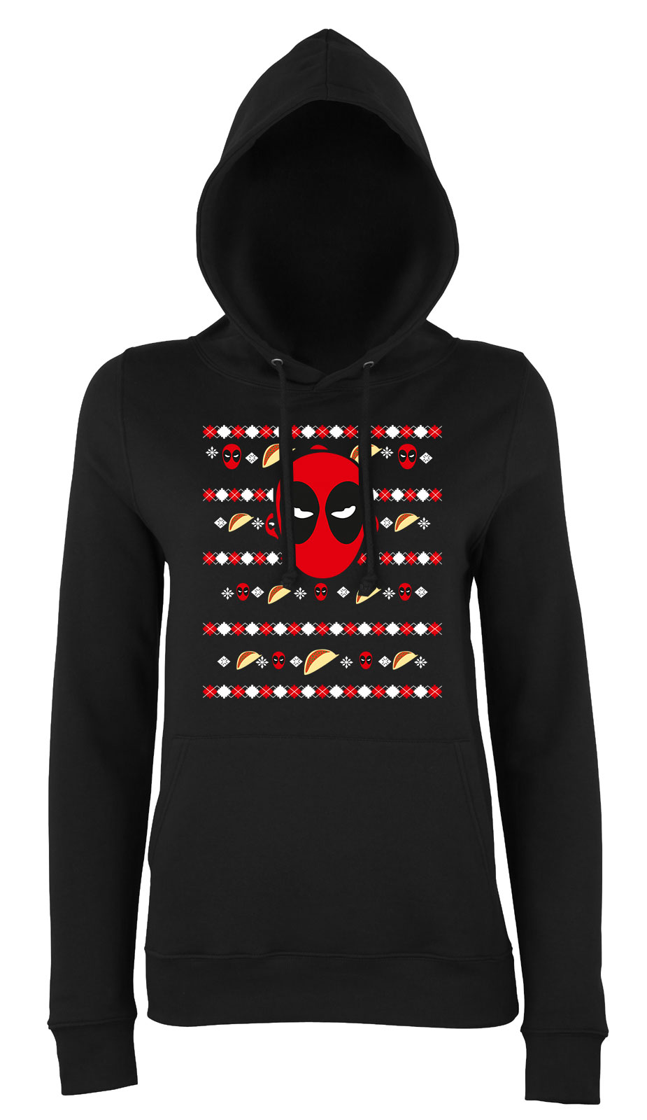 deadpool karácsony ronda pulcsi Fekete Női Kapucnis Pulóver