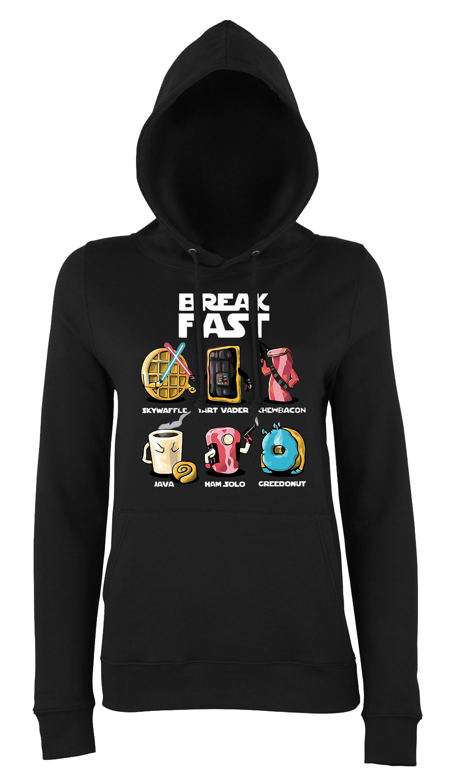 star wars break fast reggeli humor fánk kávé palacsinta Fekete Női Kapucnis Pulóver