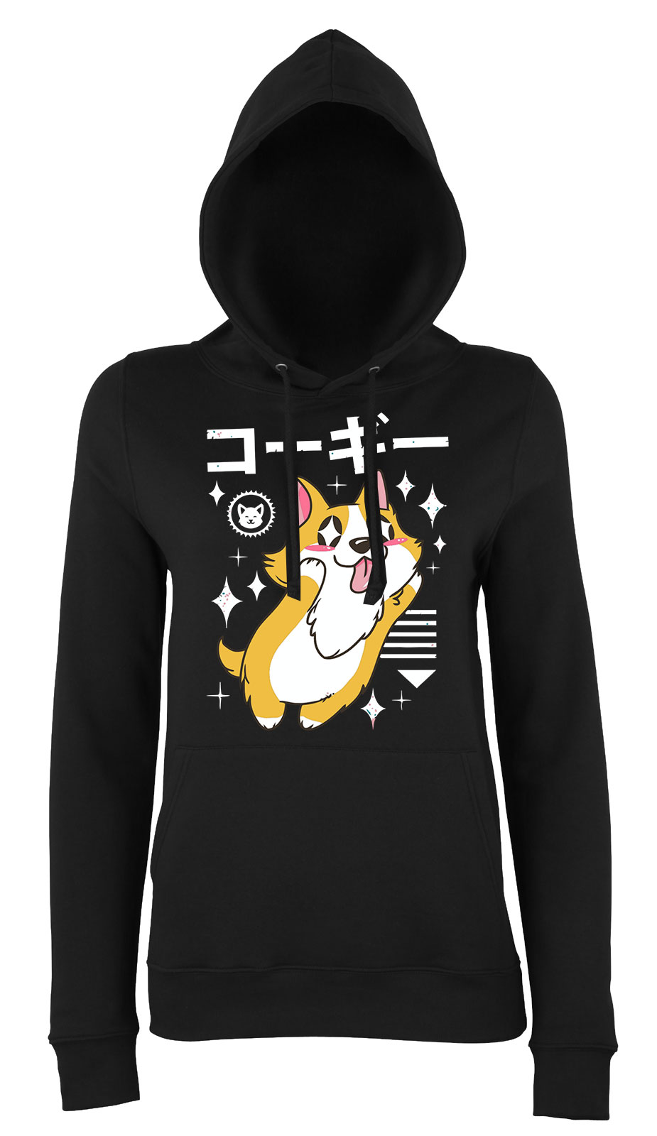 korgi corgi kutya Fekete Női Kapucnis Pulóver