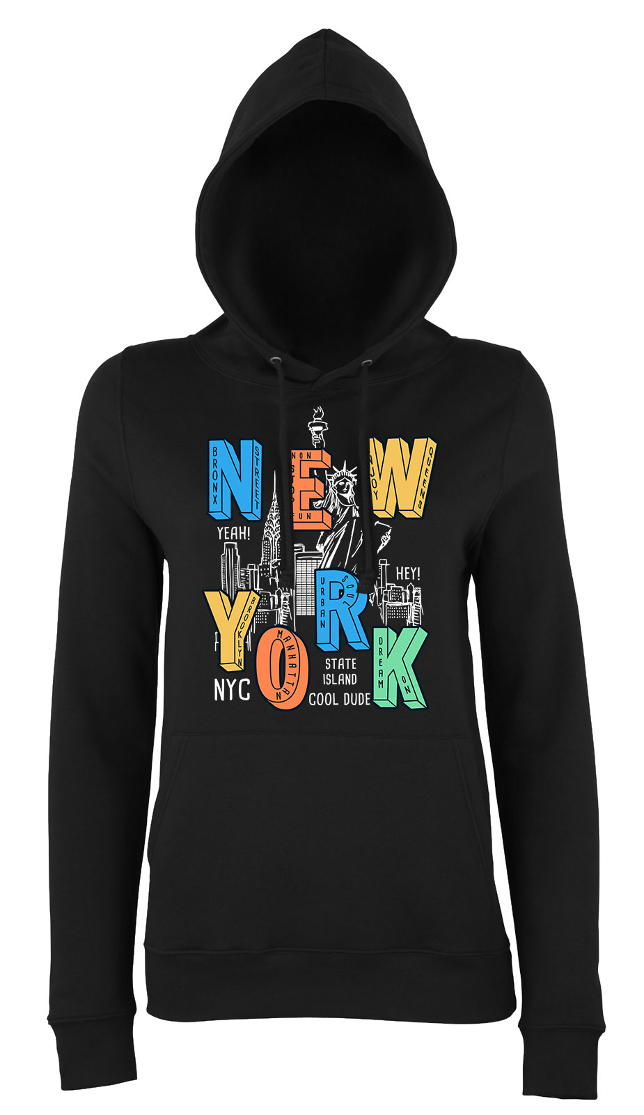 new york usa nyc Fekete Női Kapucnis Pulóver