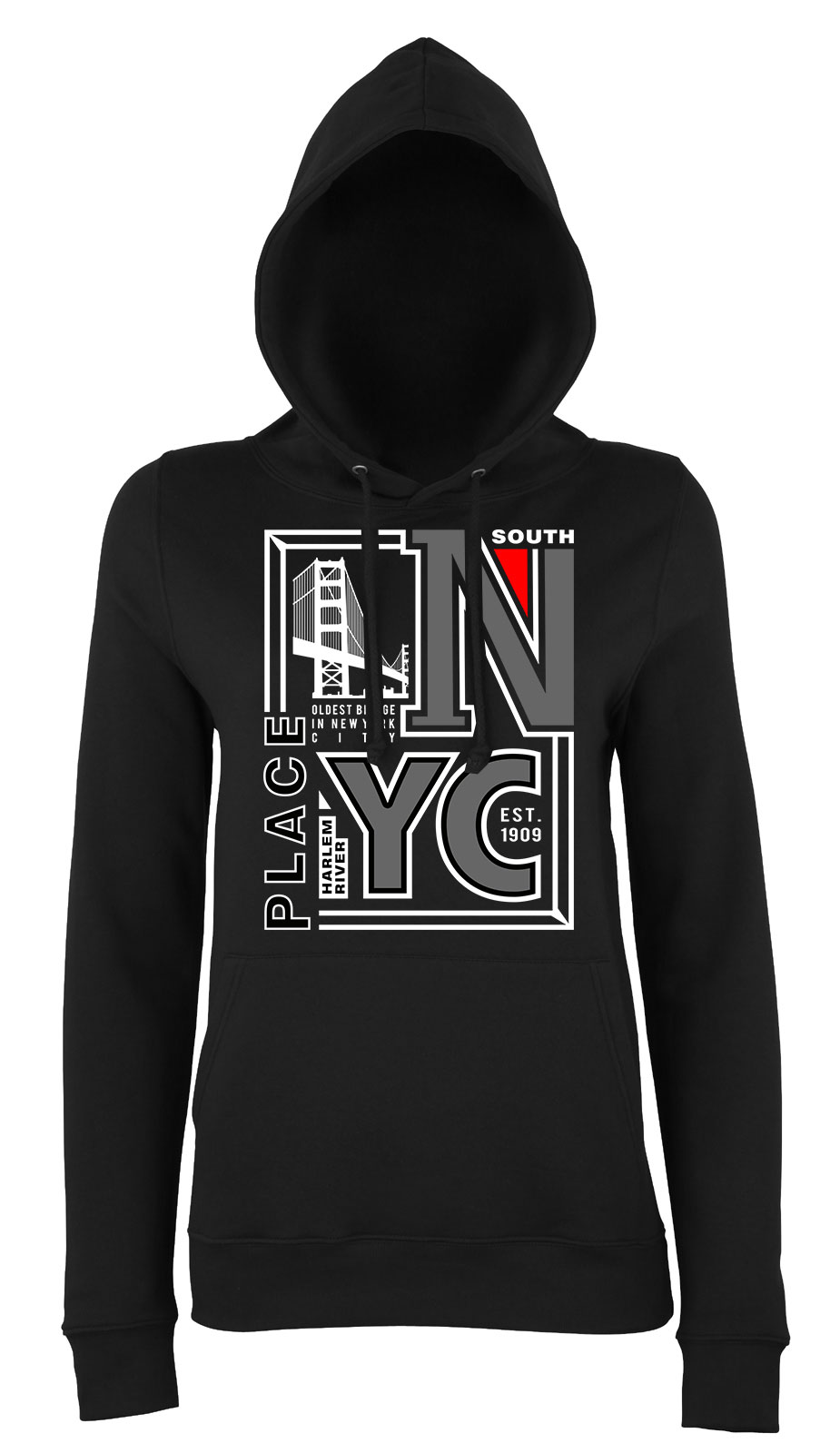 New York Fekete Női Kapucnis Pulóver