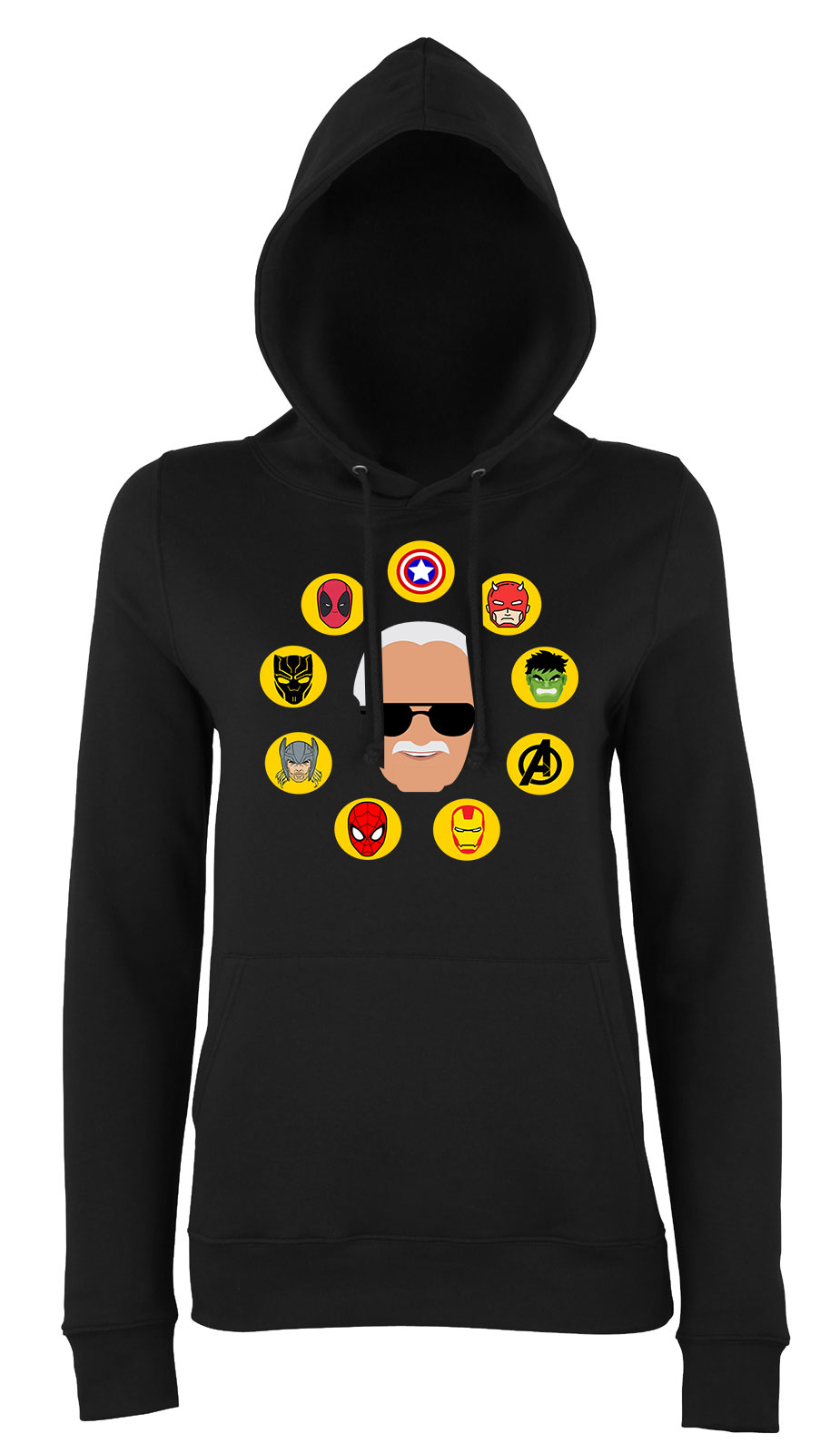 Marvel Stan lee bosszúállók thor hulk pókember vasember Fekete Női Kapucnis Pulóver