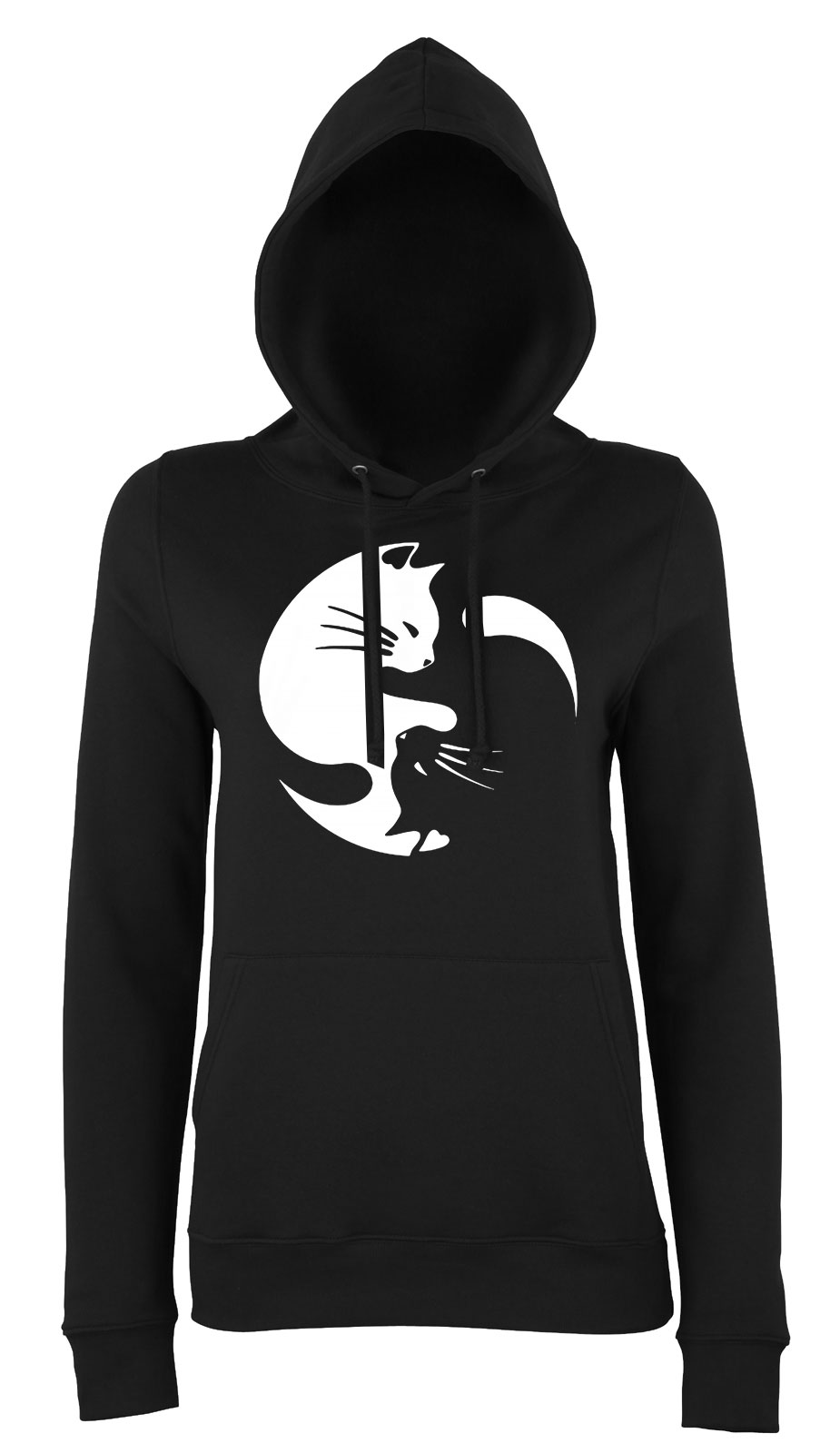 yin yang cicák cicás cica macskás Fekete Női Kapucnis Pulóver