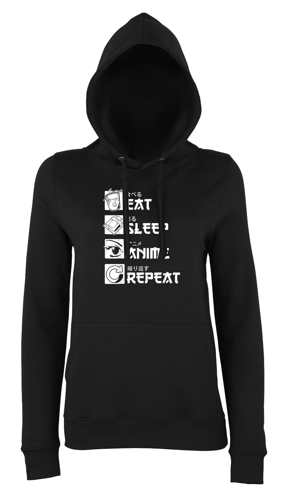 eat sleep anime Fekete Női Kapucnis Pulóver