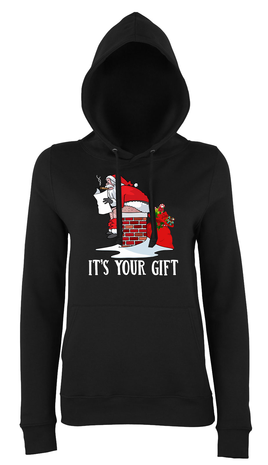 gonosz mikulás santa claus humor karácsony Fekete Női Kapucnis Pulóver