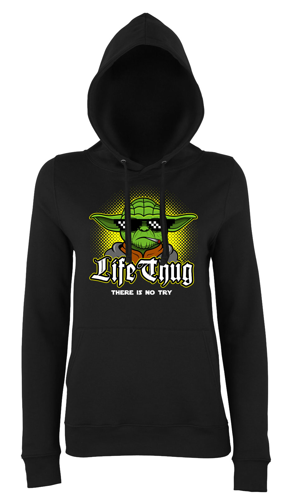 yoda humor thug life try Fekete Női Kapucnis Pulóver
