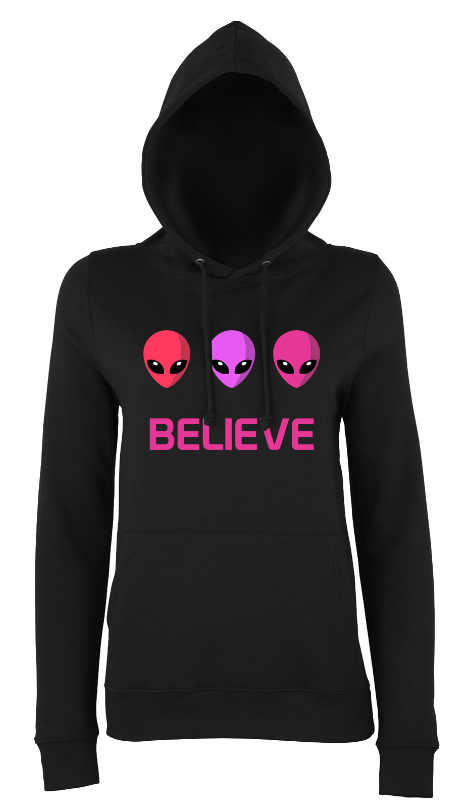 believe UFO Fekete Női Kapucnis Pulóver